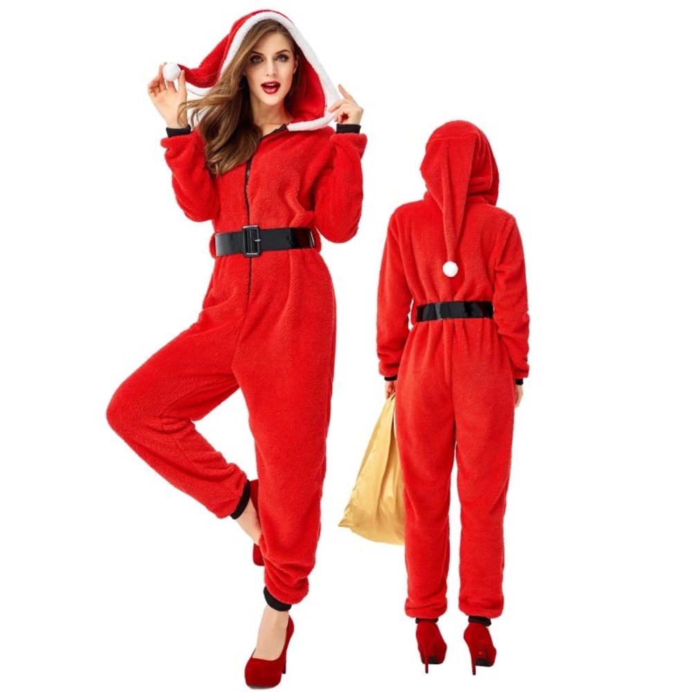 Poof One-piece Fleece Santa Suit / PJs Christmas - Medium
